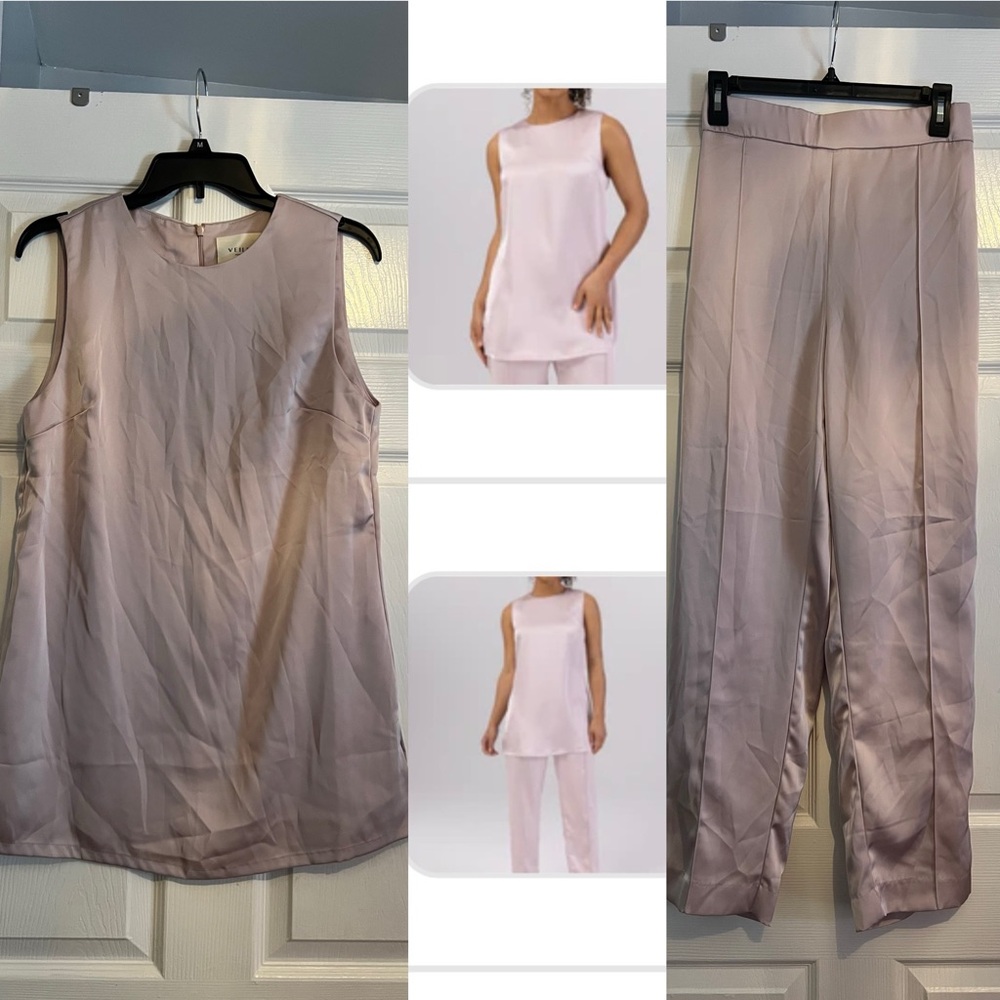 Veiled Pink Sleeveless Top and Pants Set- S